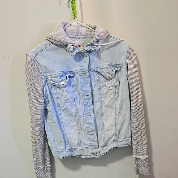 Light Blue Denim Jacket with Gray Sleeves - Picture 1 of 3